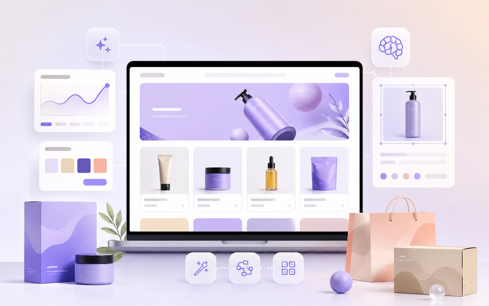 AI-powered e-commerce creative system showing product imagery, catalog assets, and digital retail workflows
