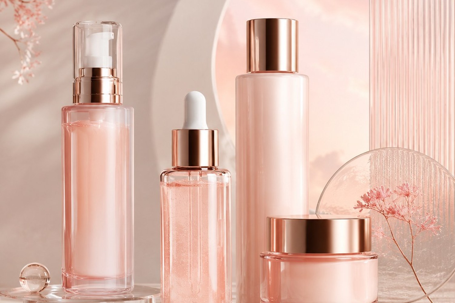 Skincare products styled for beauty e-commerce creative